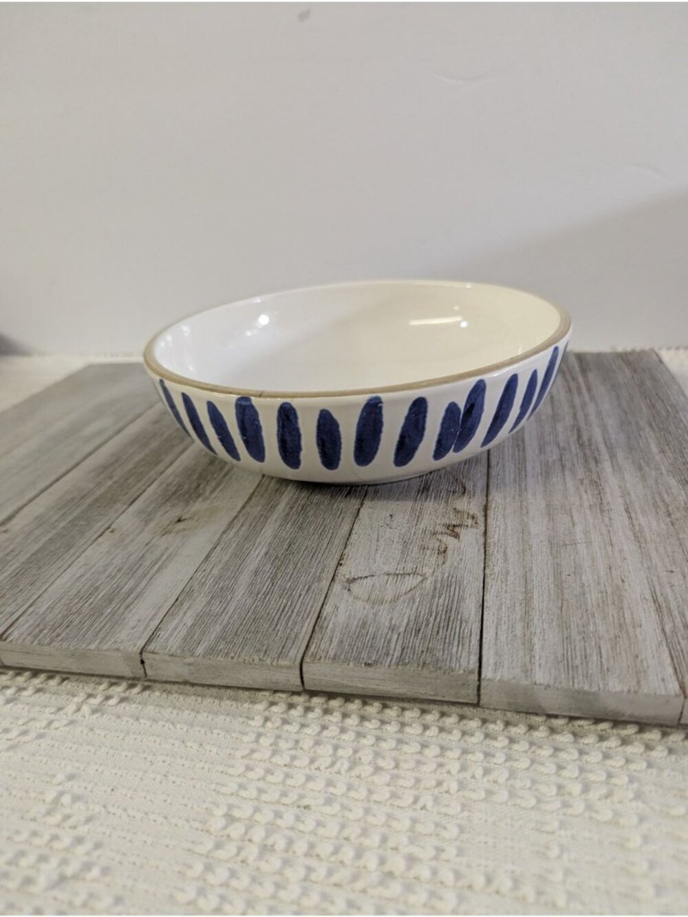 CMG Cobalt Blue White Wide Striped Pasta Cereal Bowl 7 3/4" Hand Made Portugal